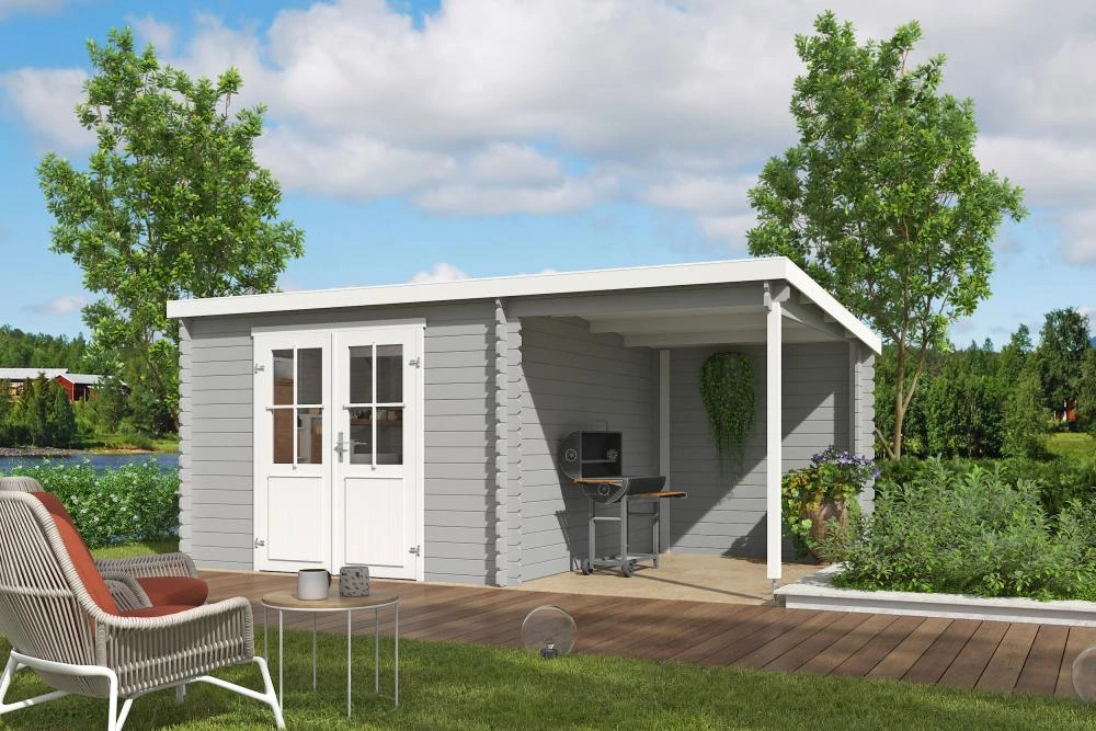 Outdoor Life Blokhut Tampa met Overkapping Platinum Grey-Wit 550 x 250 cm - Afbeelding 3